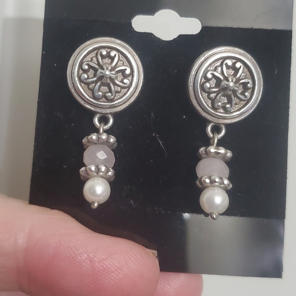 Brighton Vintage dangling rose quartz and pearl pierced Earrings - Picture 2 of 9